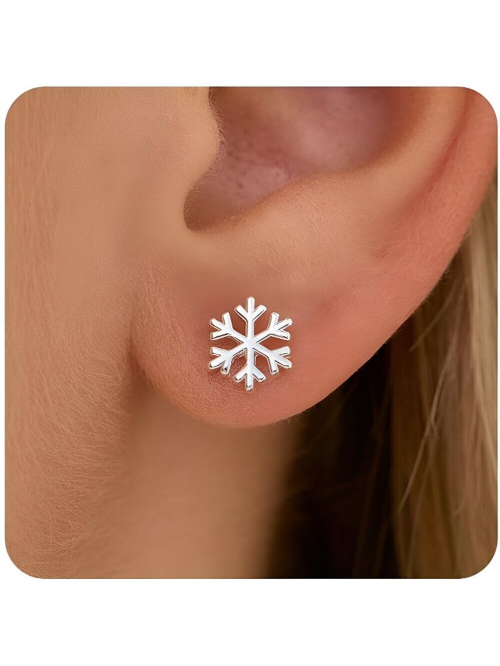 Silver Snowflake Earrings for Women 14K White Gold Plated Dainty